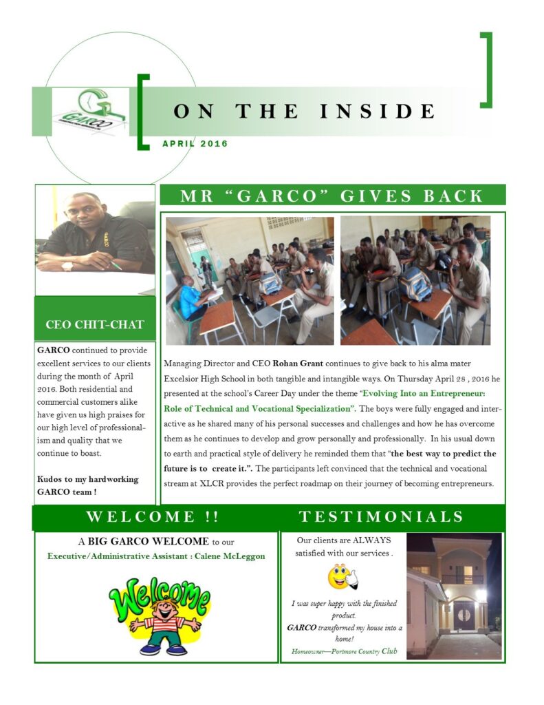 On The Inside newsletter, April 2016