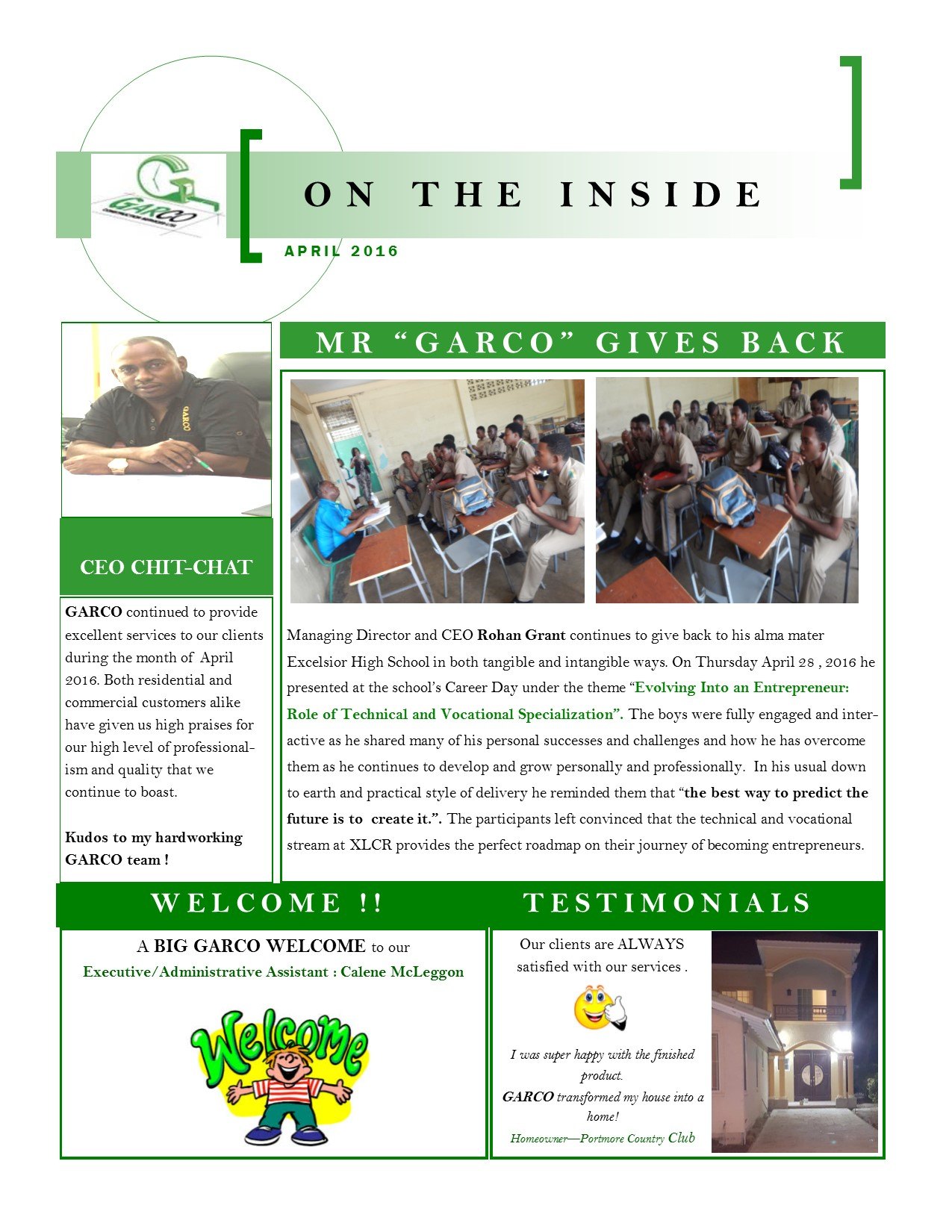 Garco newsletter, On The Inside, April 2016